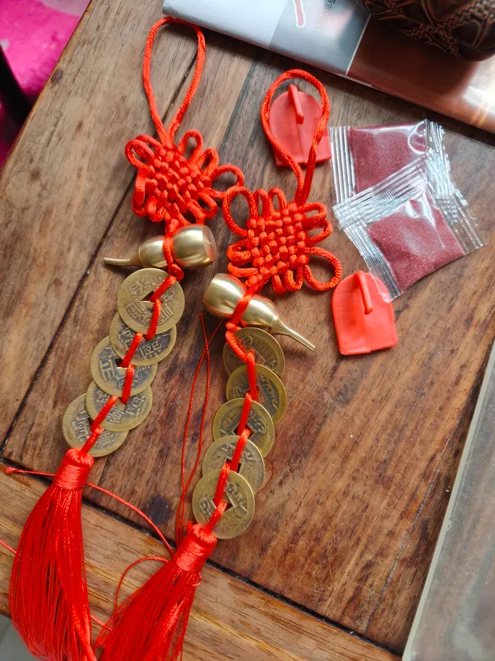 Feng Shui Brass Gourd with Five Emperor Coins