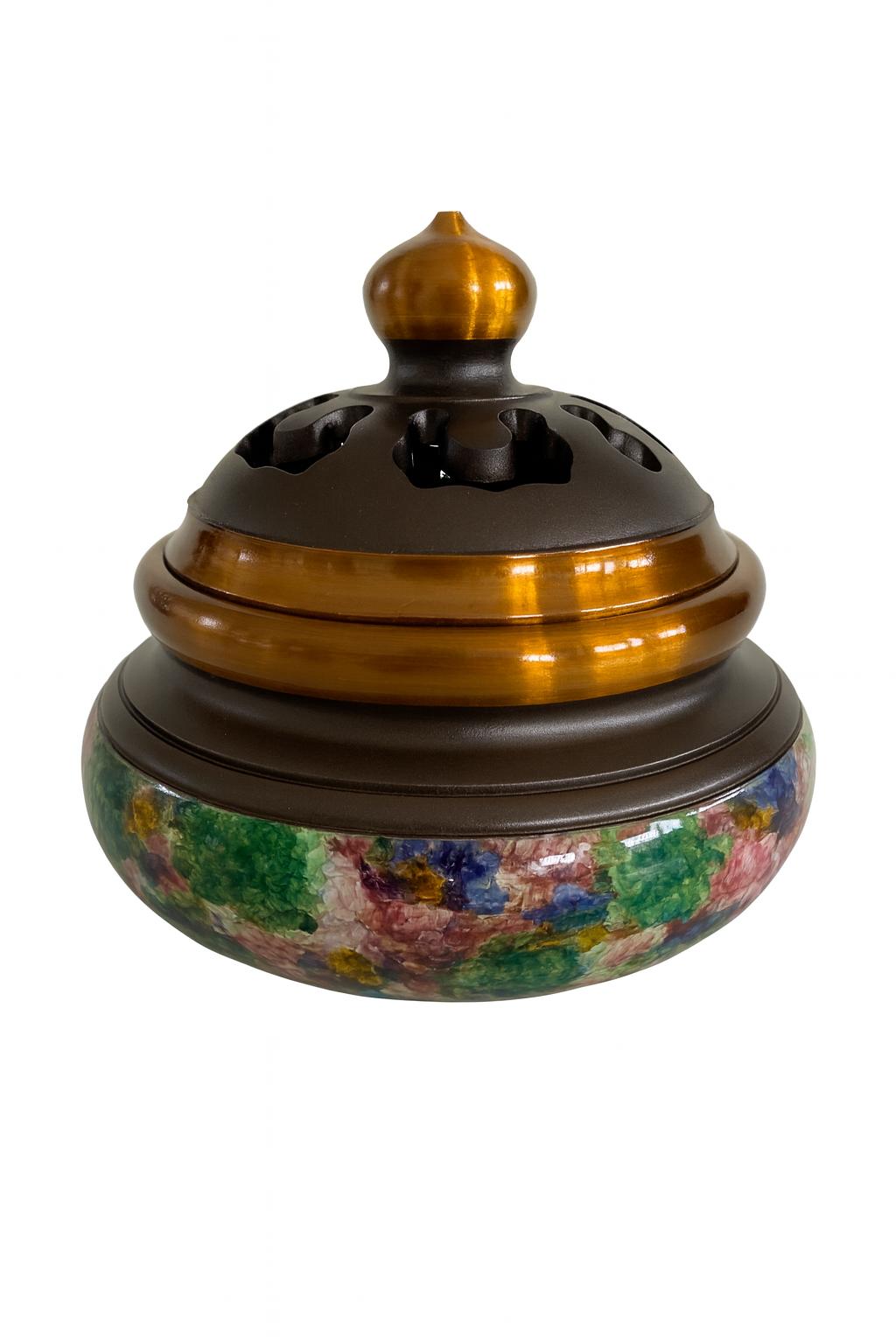 Handcrafted Enamel & Bronze Incense Burner — Aromatherapy Holder for Home, Meditation, and Zen Décor | Floral Cloisonné Design