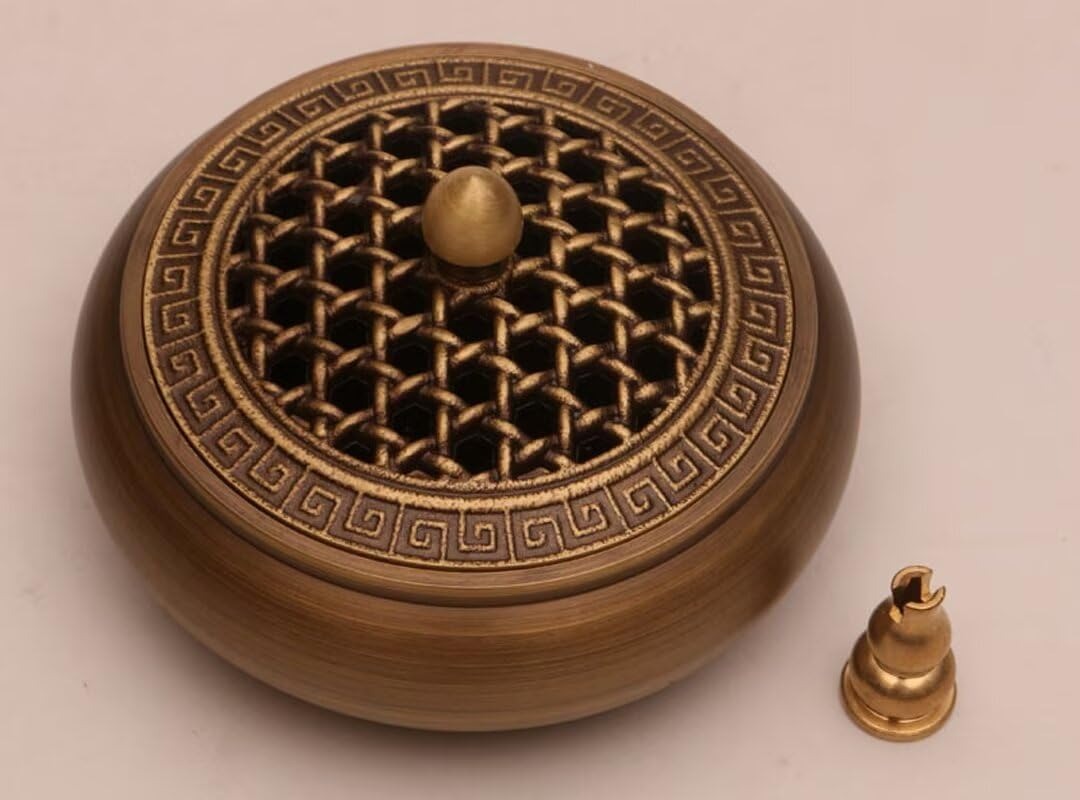 Bronze Incense Burner for Moxa & Coil Incense – Lotus Design Aromatherapy Holder with Fireproof Cotton, Antique Zen Style for Home Use