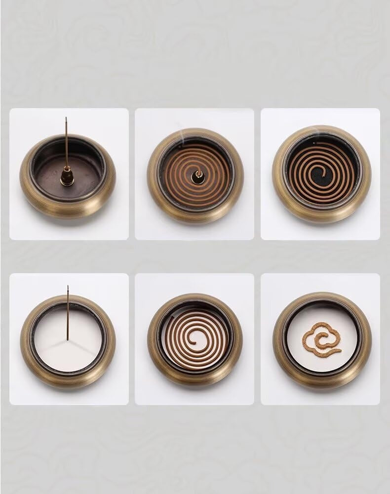 Bronze Incense Burner for Moxa & Coil Incense – Lotus Design Aromatherapy Holder with Fireproof Cotton, Antique Zen Style for Home Use